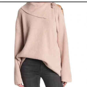 All Saints Sura Tie Neck Cold Shoulder Wool Blend Ribbed Sweater(XS)